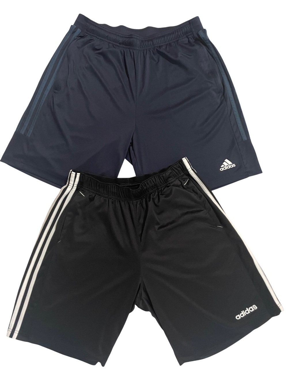 Adidas Mens L 2 Pack Shorts Black Navy Climalite Aeroready 3 Stripe EUC - Picture 1 of 16